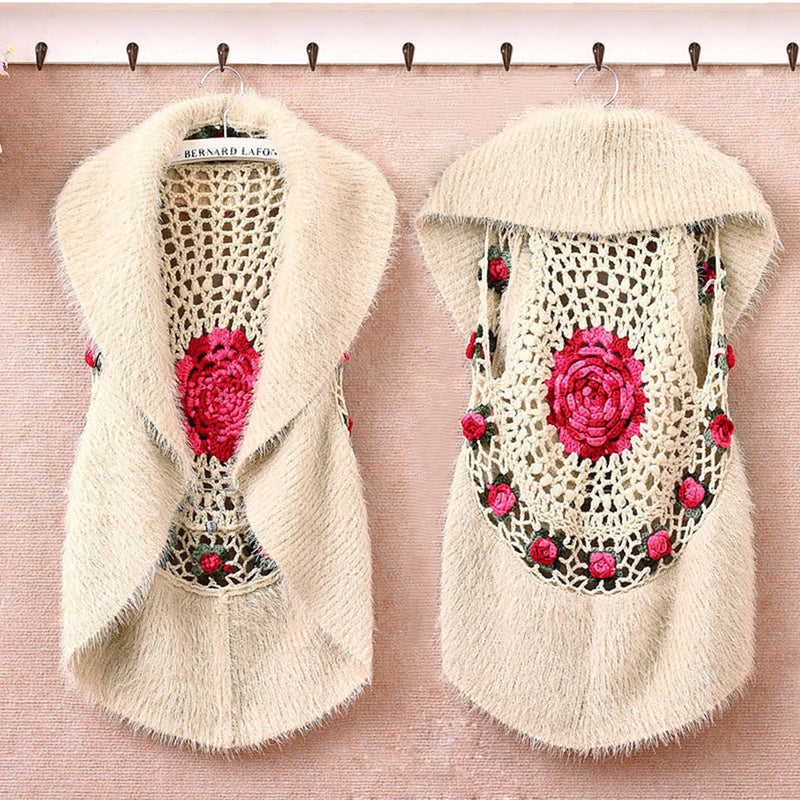 Handmade Crochet Rose Seahorse Hair Vest Jacket