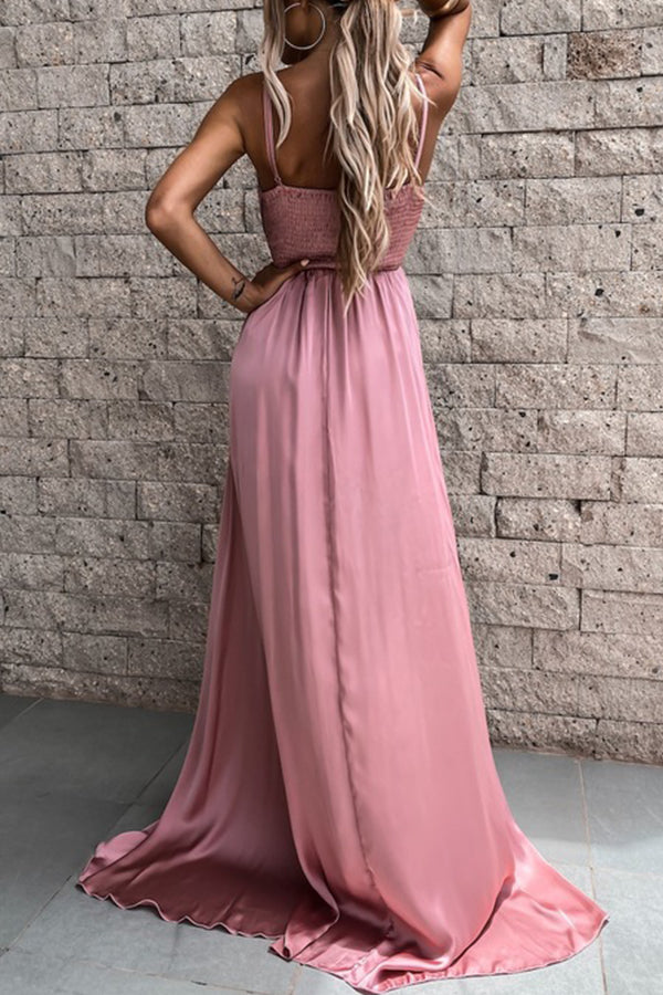 Solid Color V-neck Split Maxi Dress