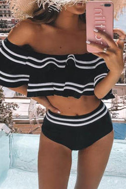 Ruffle Stripe Bikini Suit Two-piece Swimsuit