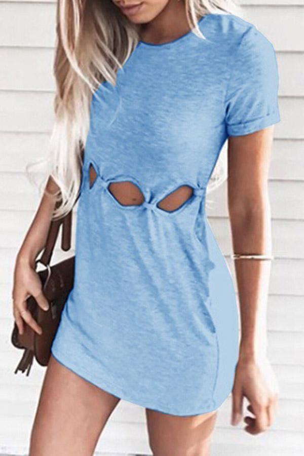 Short Sleeve Cut Out Round Neck T-Shirt Dress