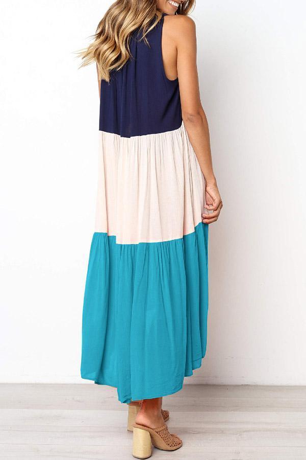 Color-lump Patchwork Sleeveless Midi Dress