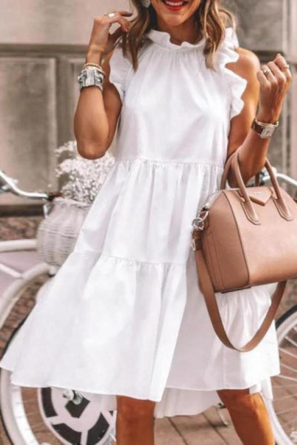 Solid Color Ruffled Loose Doll Dress