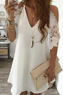 Lace Stitching Off Shoulder Dress