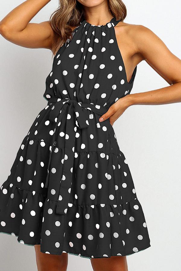 Polka Dot Halter Neck A-line Dress