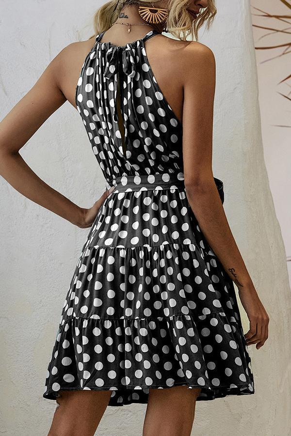 Polka Dot Halter Neck A-line Dress