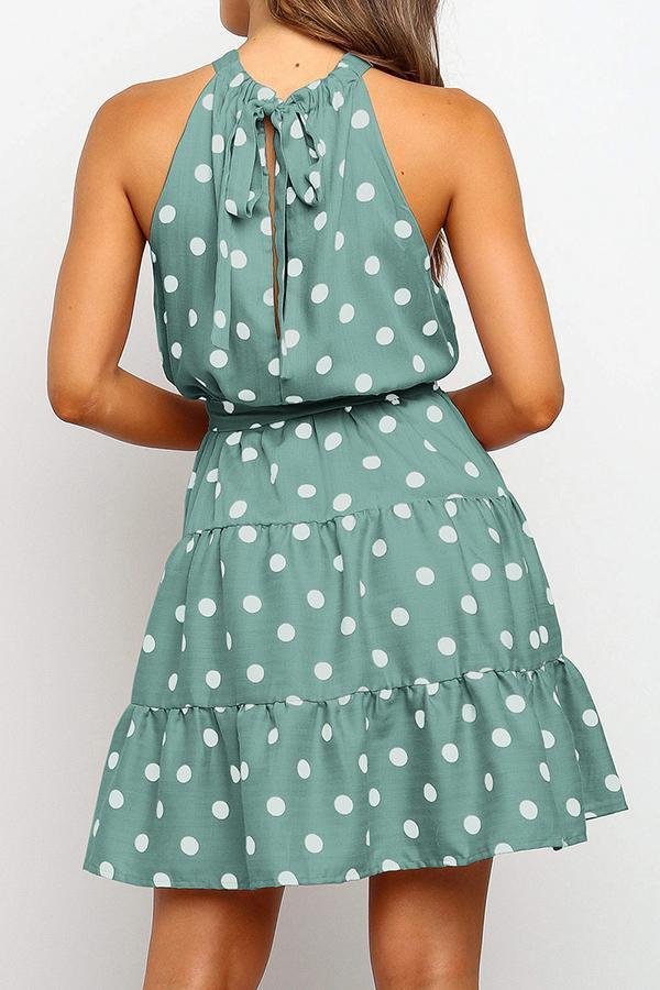 Polka Dot Halter Neck A-line Dress