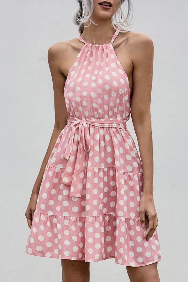 Polka Dot Halter Neck A-line Dress