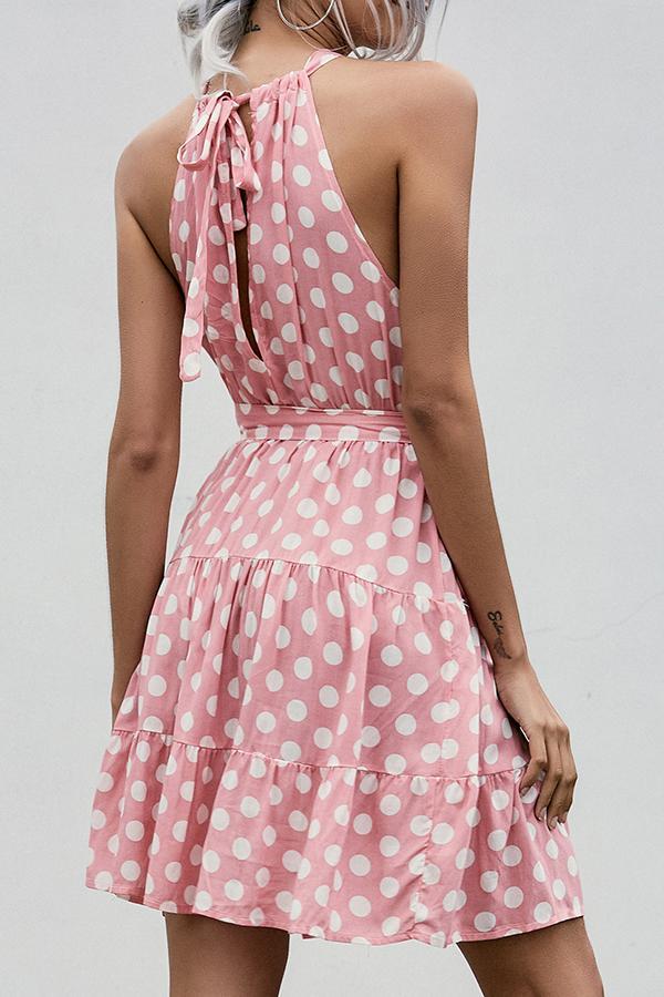 Polka Dot Halter Neck A-line Dress