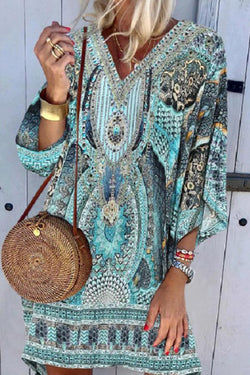 Bohemian V-neck Long Sleeve Dress