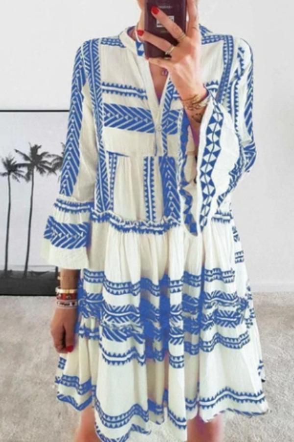 Geometric Printed V-neck Loose Dress