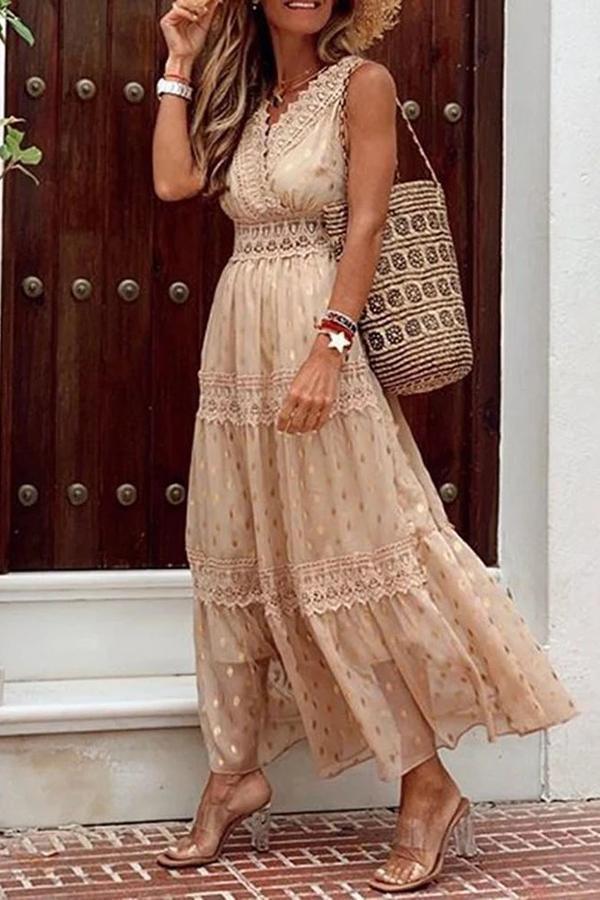 Deep V Sleeveless Chiffon Dress