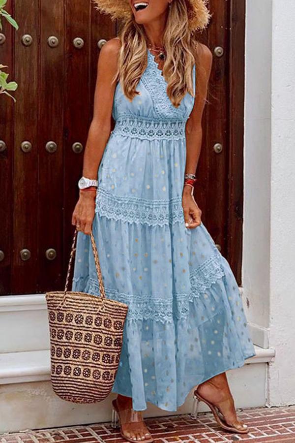 Deep V Sleeveless Chiffon Dress