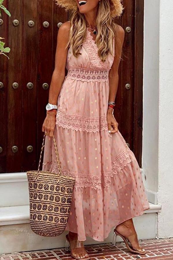 Deep V Sleeveless Chiffon Dress