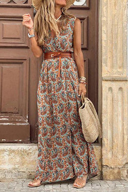 Boho Style Sleeveless Print Dress