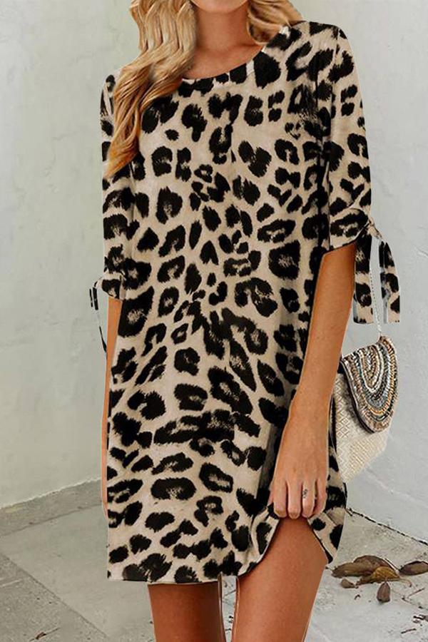 Leopard Print Round Neck Dress