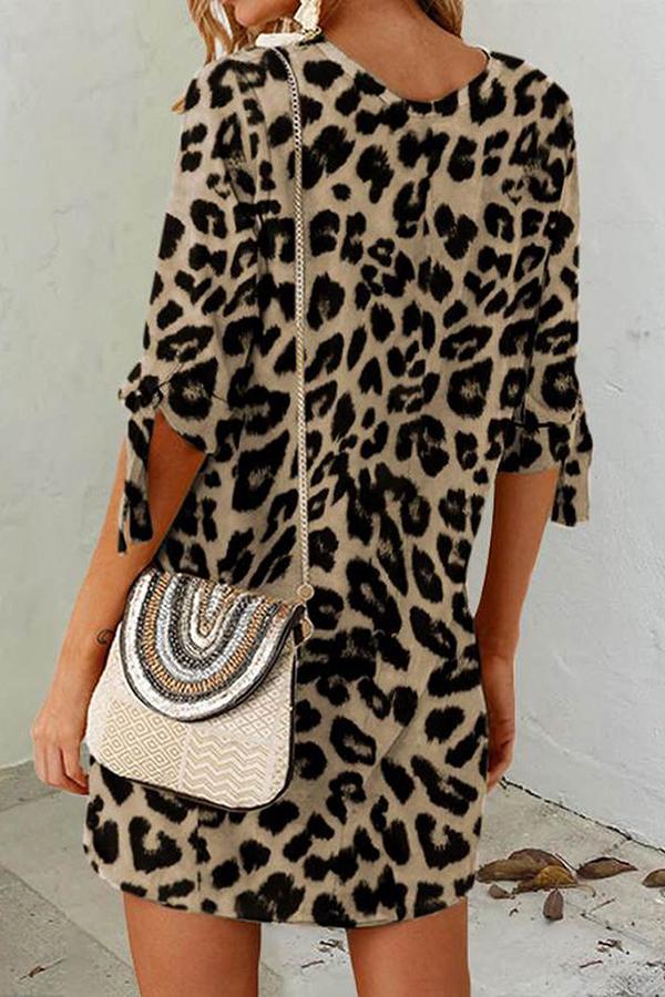 Leopard Print Round Neck Dress