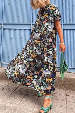 Printed Short Sleeve Lapel Dress