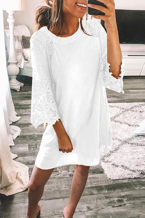 Lace Sleeve Round Neck Dress