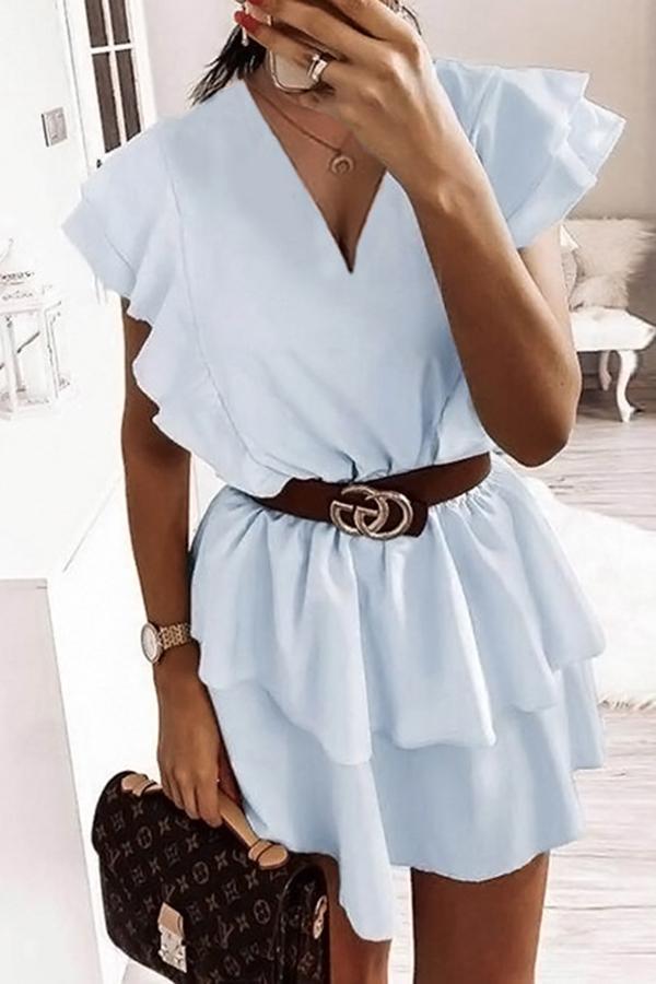 Chiffon Ruffled Solid Color Dress