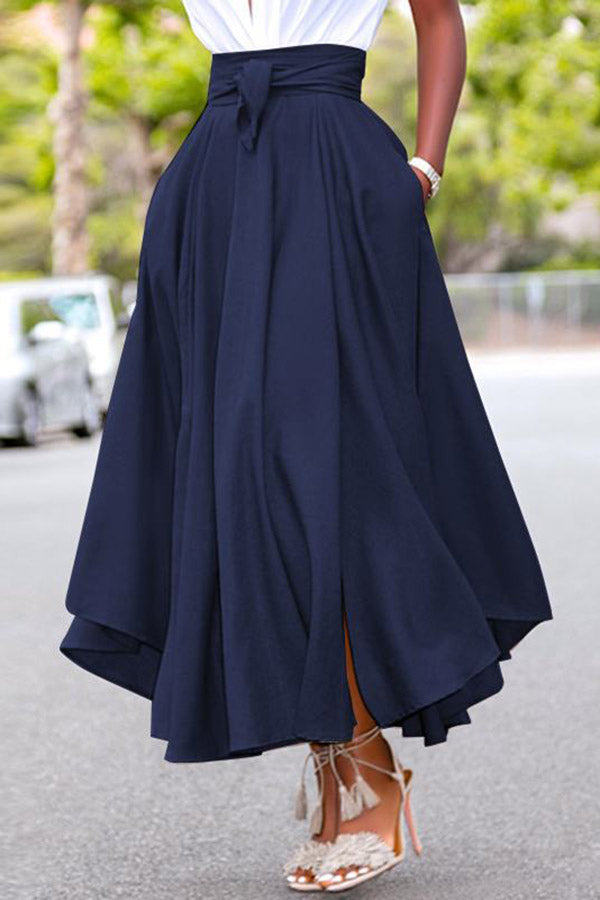 High Waist Knot Front Slit Skirt