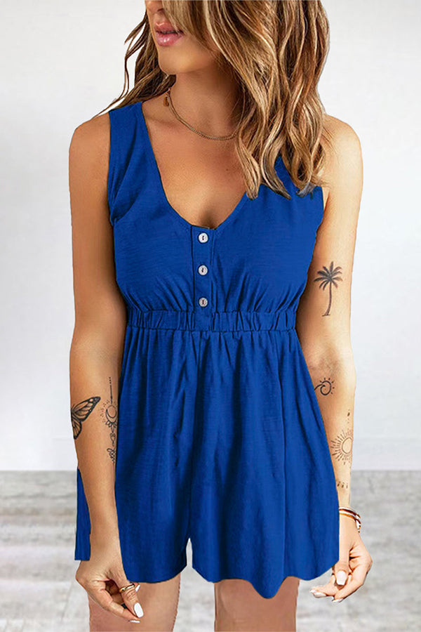 Casual Street Solid Buckle V Neck Loose Rompers