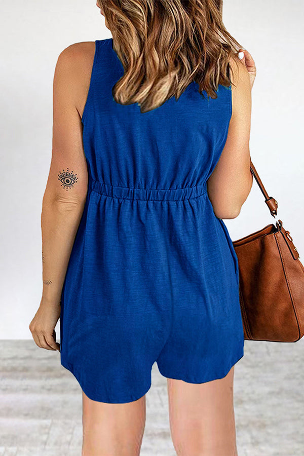 Casual Street Solid Buckle V Neck Loose Rompers