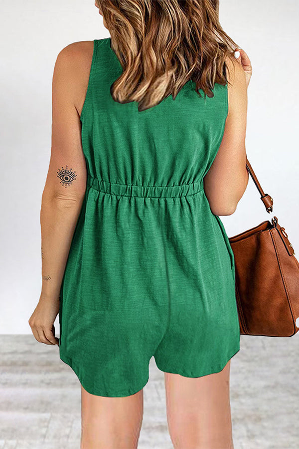 Casual Street Solid Buckle V Neck Loose Rompers