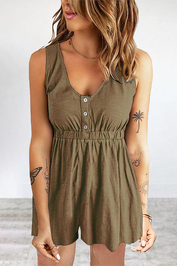 Casual Street Solid Buckle V Neck Loose Rompers