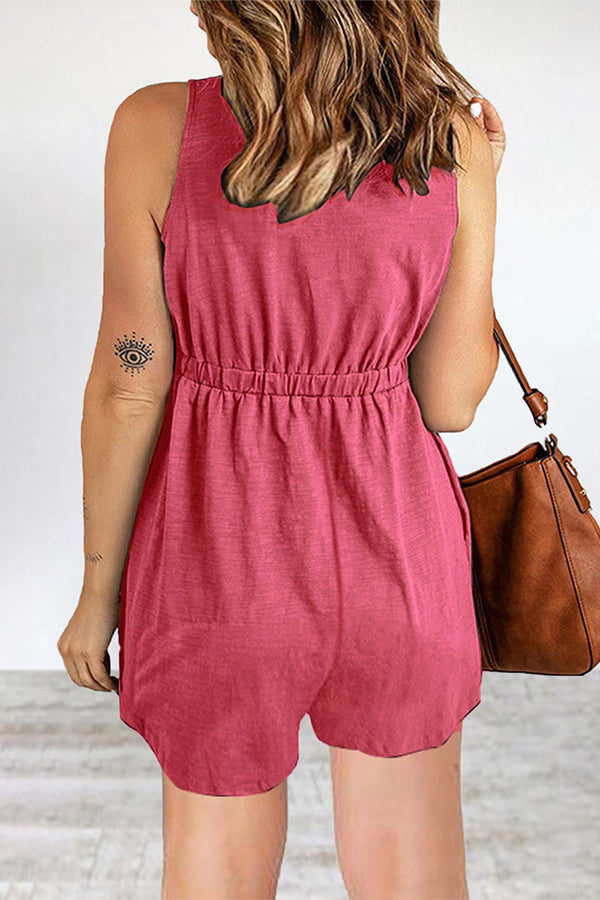 Casual Street Solid Buckle V Neck Loose Rompers