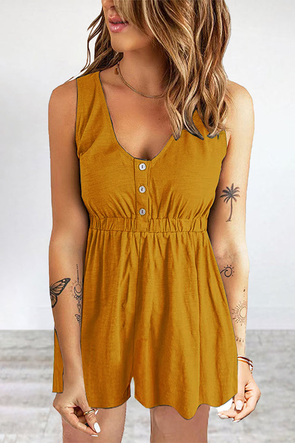 Casual Street Solid Buckle V Neck Loose Rompers