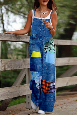 Color Block Denim Jumpsuit