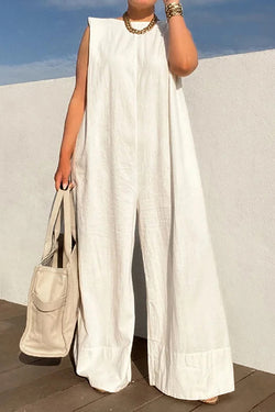 Solid Color Sleeveless Wide Leg Jumpsuits