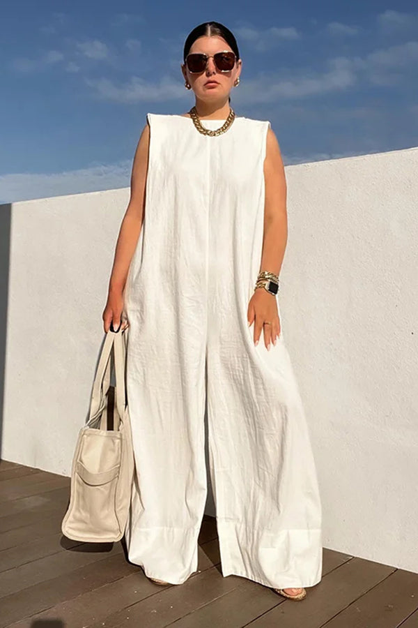 Solid Color Sleeveless Wide Leg Jumpsuits