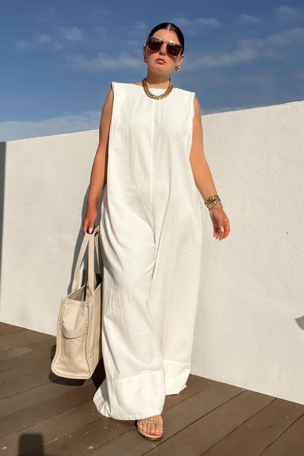 Solid Color Sleeveless Wide Leg Jumpsuits