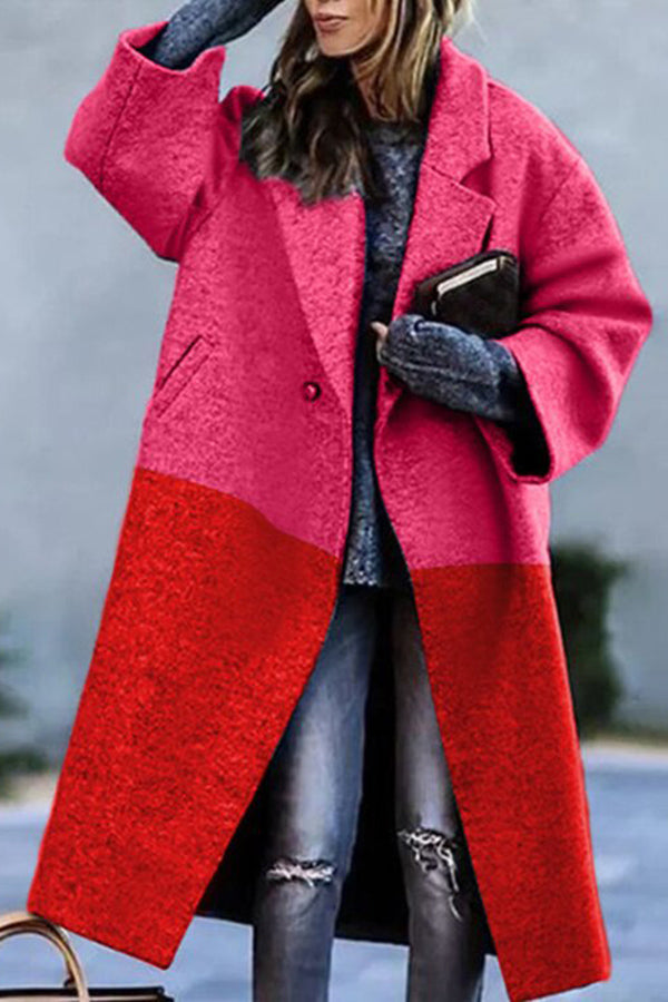 Color Block Woolen Coat