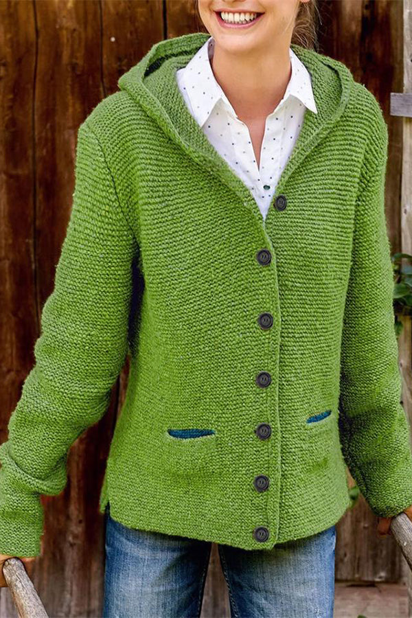 Hooded Pure Color Button Knit Cardigan