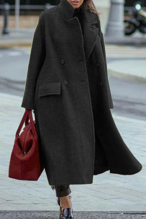 Retro Long Solid Color Woolen Coat