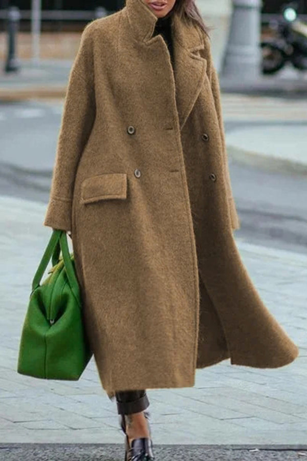 Retro Long Solid Color Woolen Coat