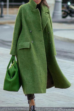 Retro Long Solid Color Woolen Coat