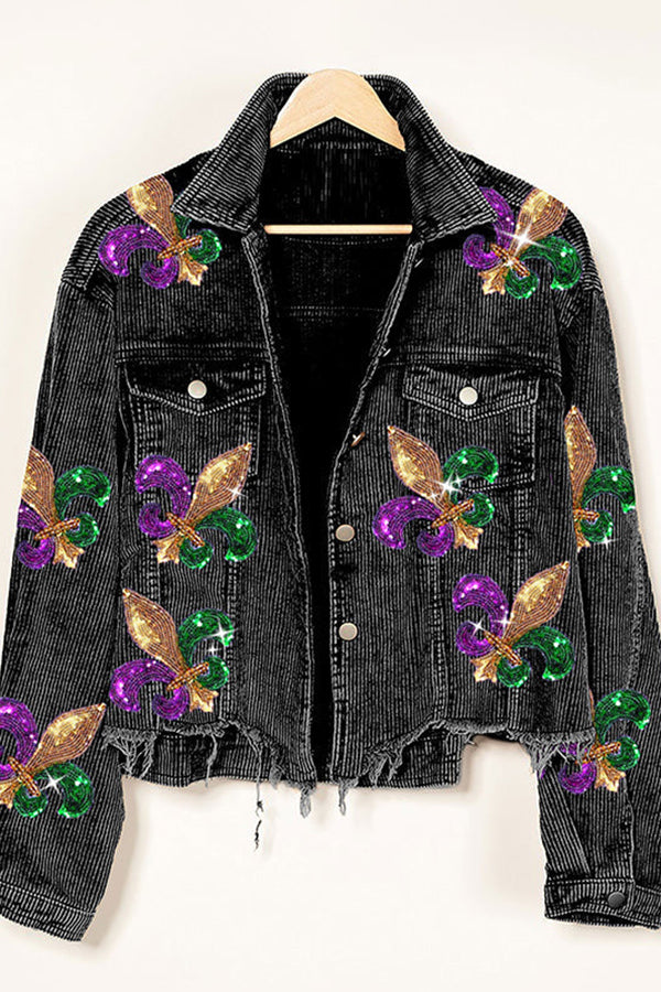 Autumn Winter Corduroy Sequined Jacket Jacket Women Short Tassel Jacket