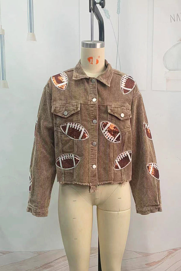 Autumn Winter Corduroy Rugby Sequined Jacket Jacket Women Short Tassel Jacket