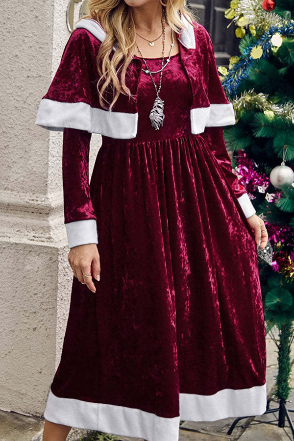 Christmas Shawl Velvet Long-Sleeved Dress