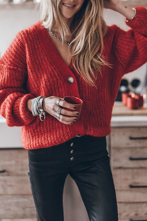 Red Christmas Atmosphere Knitted Cardigan