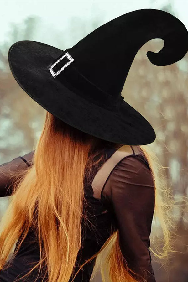 Halloween Rhinestone Witch Hat - Black