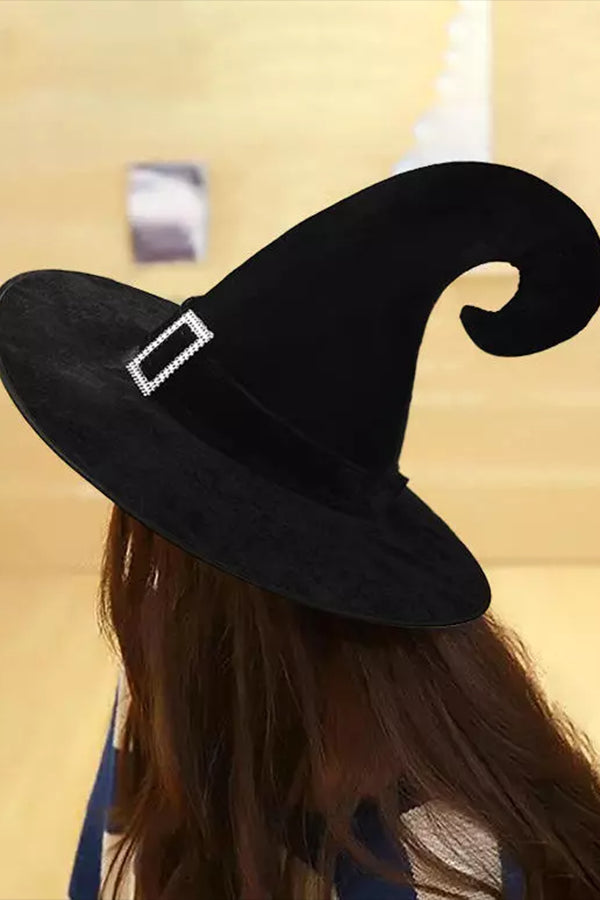 Halloween Rhinestone Witch Hat - Black