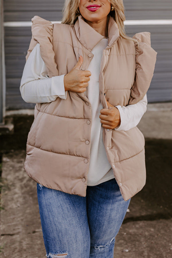 Autumn Treasure Puffer Vest In Iced Latte Curves