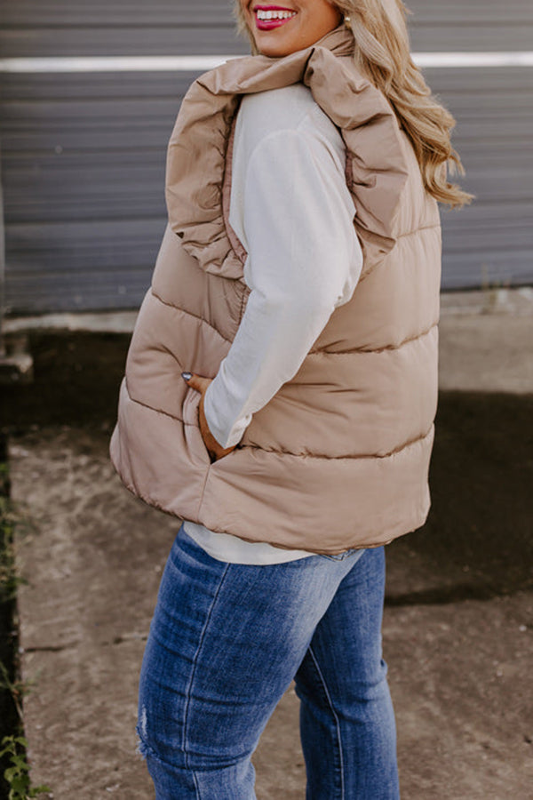 Autumn Treasure Puffer Vest In Iced Latte Curves