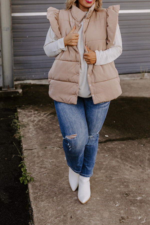 Autumn Treasure Puffer Vest In Iced Latte Curves