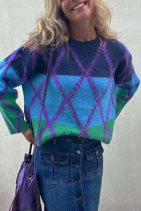 Aprill Color Block Sequined Crew Neck Sweater