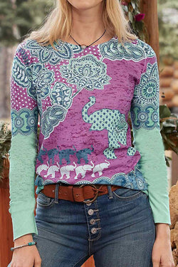 Round Neck Printed Long Sleeve T-Shirt